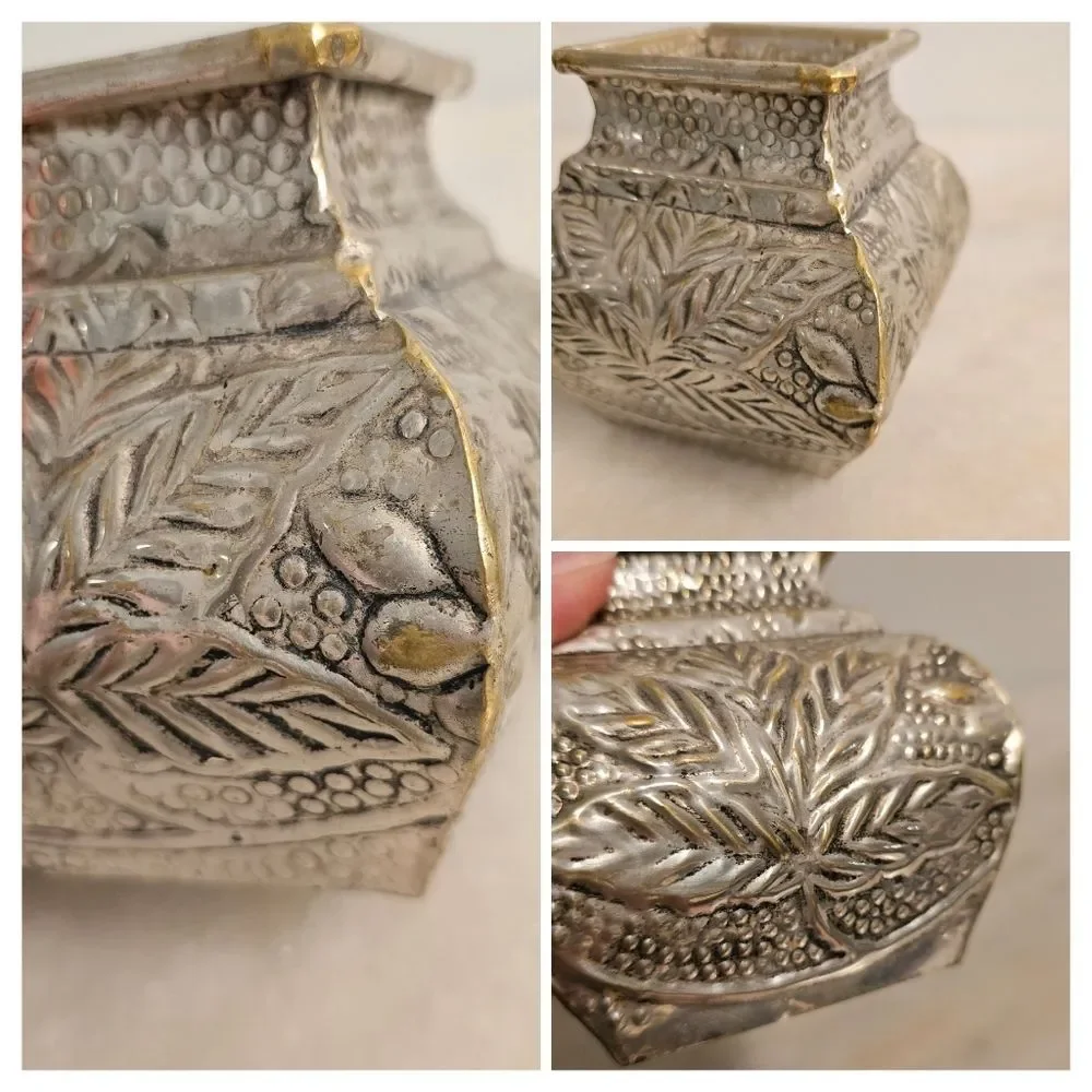 Vintage Grapes Leaves Embossed Metal Vase Planter?
